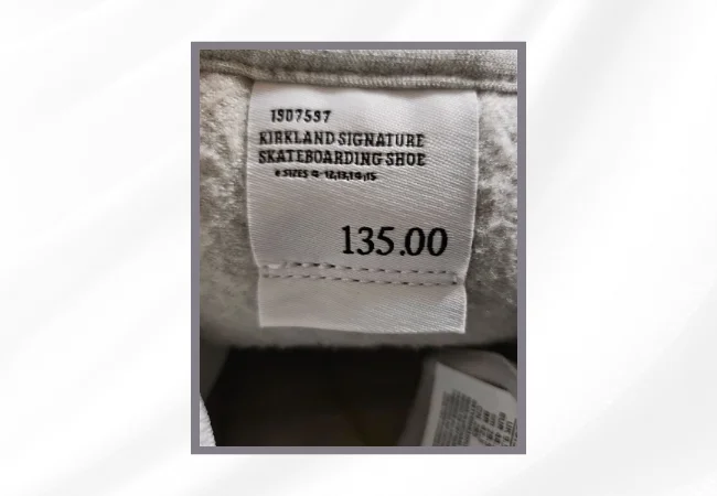 Costco Kirkland Nike SB Dunk Bottom Price Tag View