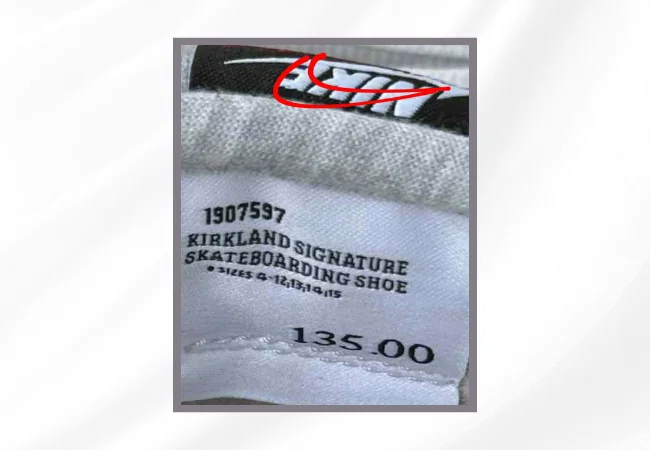Costco Kirkland Nike SB Dunk Tag View